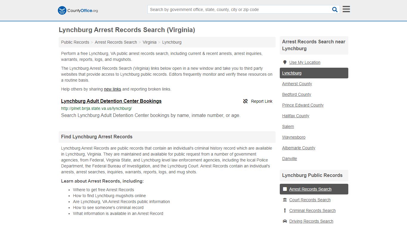 Arrest Records Search - Lynchburg, VA (Arrests & Mugshots) - County Office